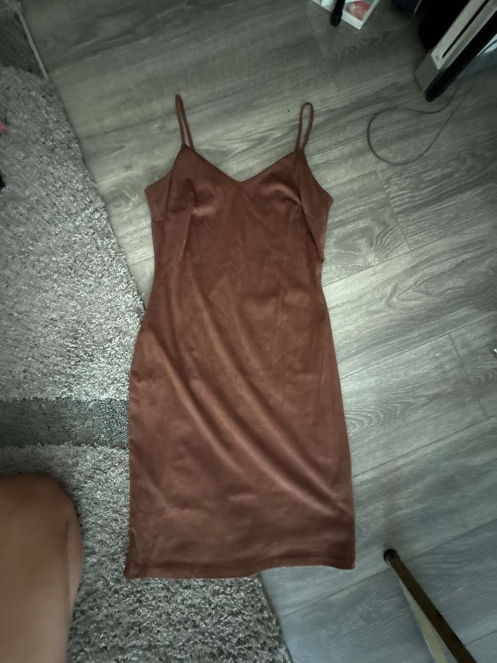 No Boundaries Juniors Brown Faux Suede Spaghetti Strap Slip Mini Dress